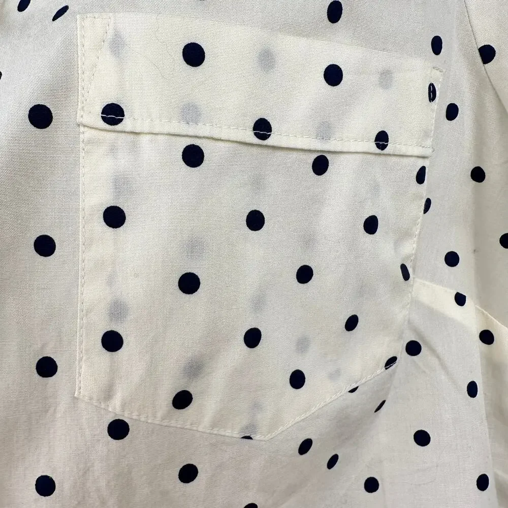 NEW J. Crew Blouse Top Button Front Polka Dot Cream Navy Large Preppy Office